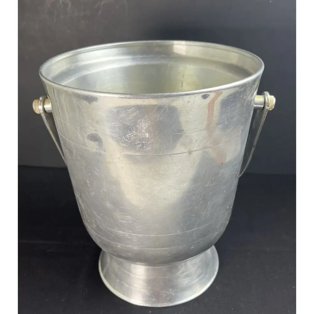 VTG Mid-Century NASCO Italy Ice Bucket Aluminum Ice Bucket Teak Handle No Lid
